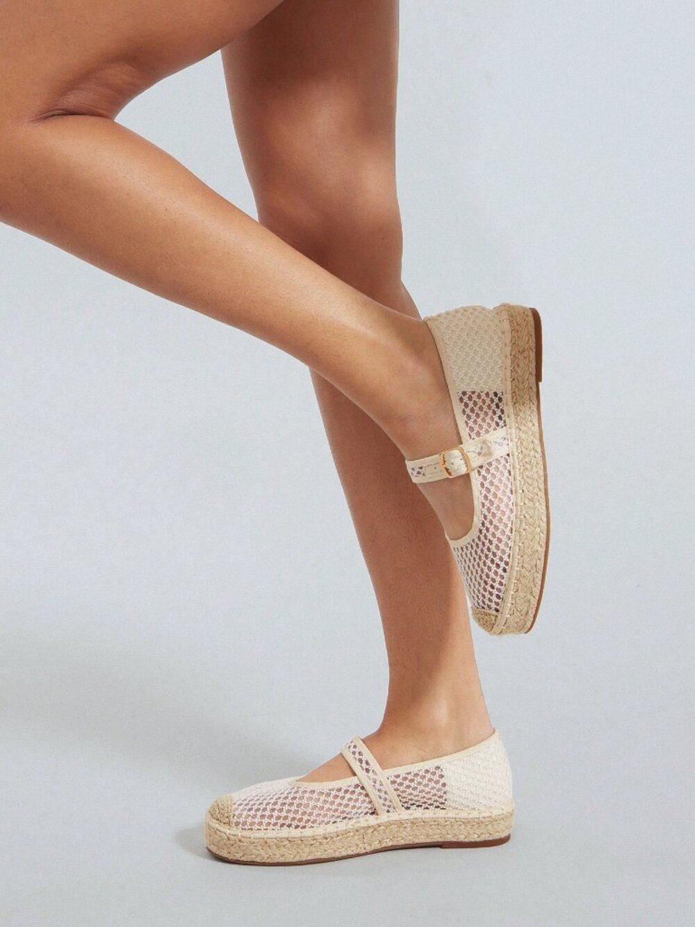 Elegant Women's Mesh Round Toe Mary Jane Espadrilles - Picture 2 of 7